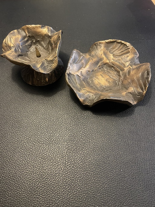 2 Vintage brutalist candle holders, 1950s