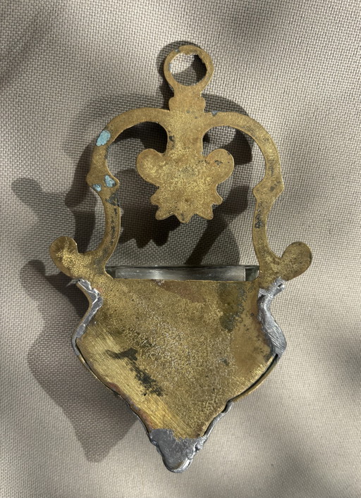 19th-Century French Bénitier de Chevet / Brass Bénitier Mural, with Openwork Palmette and Volute Ornament. (photo 2 of 5)