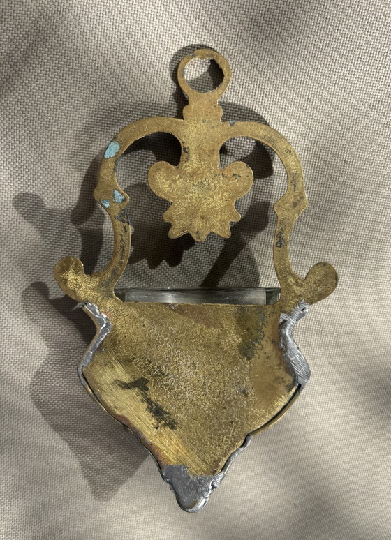 19th-Century French Bénitier de Chevet / Brass Bénitier Mural, with Openwork Palmette and Volute Ornament. (photo 2 of 5)