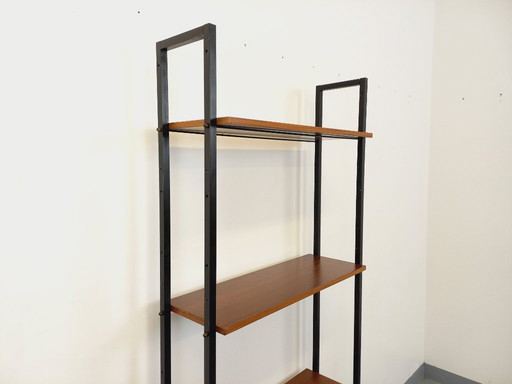 Vintage Italian modular teak and metal bookcase from the 1960s