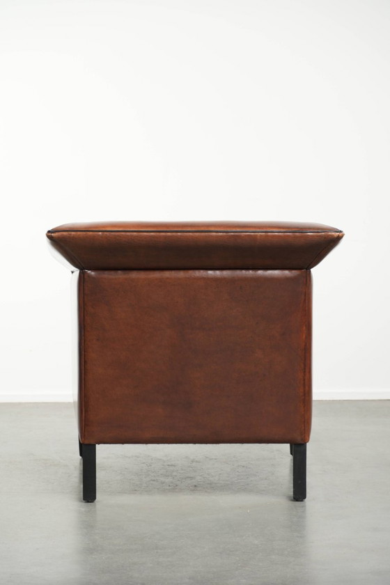 Image 1 of Strakke schapenleren Art Deco design armchair/ fauteuil met zwarte biezen en een prachtige warme kleur