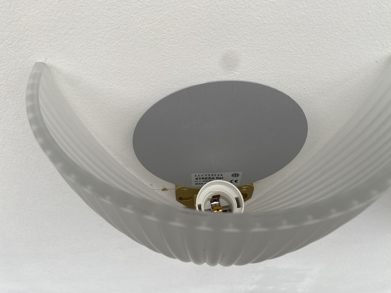 Image 1 of 2x Wall Lamp Stresa by Lucitalia. Frosted Glass with a Plastic Brass Color Fixture.