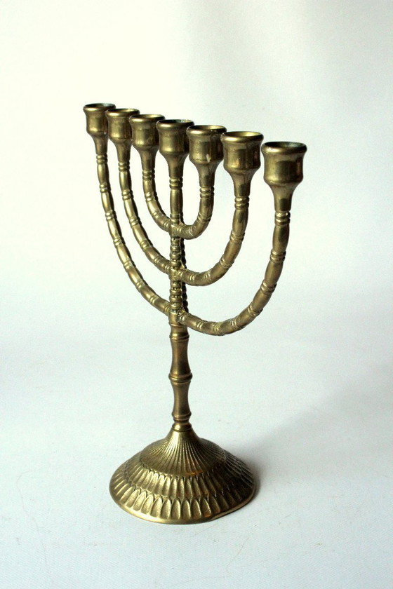 Image 1 of Grote messing menora - jaren 1950