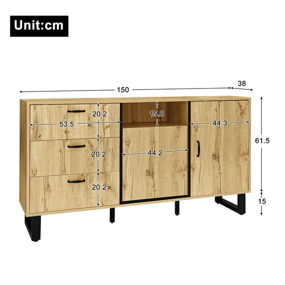 Image 1 of Urban Meuble buffetkast met 2 deuren en 3 laden in hout look 150*38*77cm