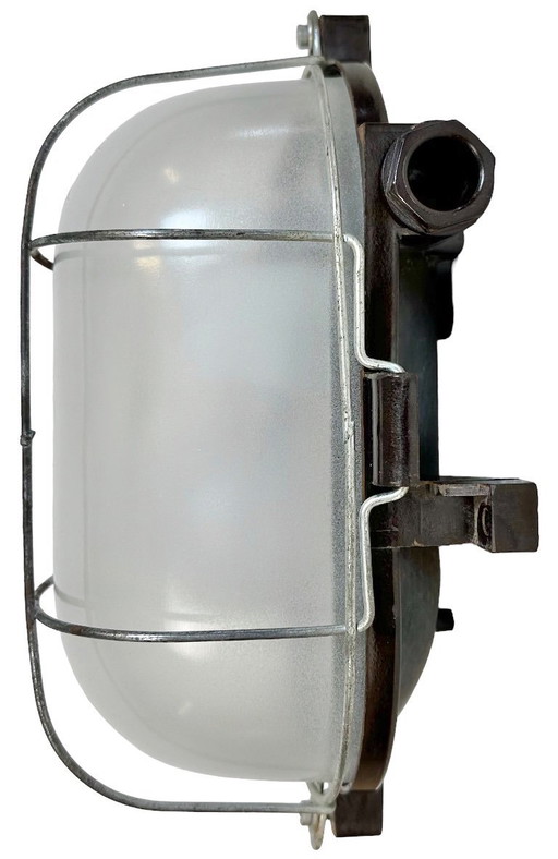Industrial Brown Bakelite Wall Light with Milk Glass, 1960s