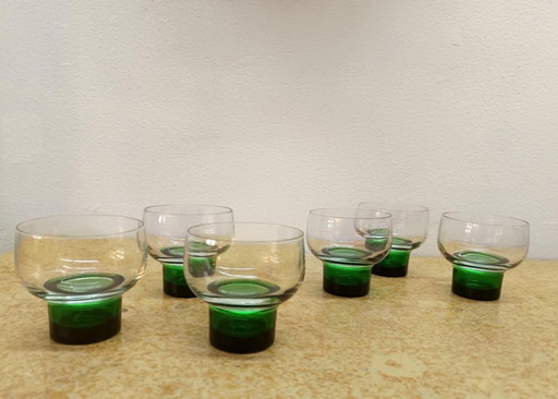 6x vintage Luminarc 1970 green glasses