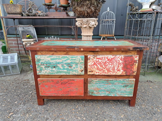 Image 1 of Meuble TV, Table d'appoint, Console en bois massif avec une surface de 100 x 40 cm. 100 x 40cm et 60cm Hoog