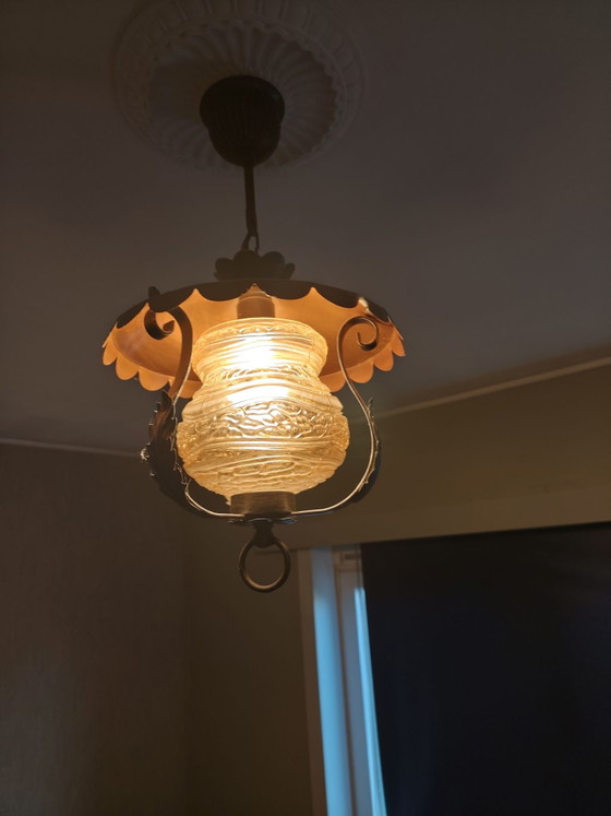 Lampada a sospensione vintage / lampada a sospensione a lanterna – Plafoniere, Vetro, Ferro (photo 7 of 9)