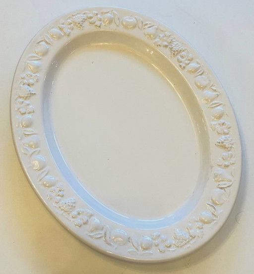 Deux assiettes de service ovales blanches Franco Giorgi Quadrifoglio