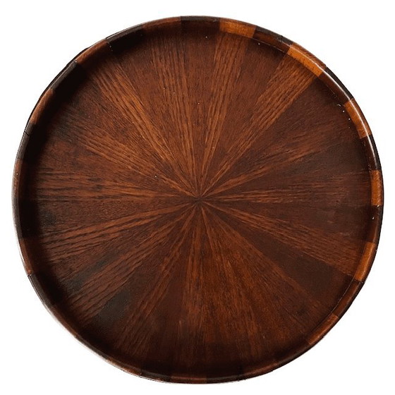 Image 1 of Antiek Edwardiaans houten dienblad zonnestralen motief messing band 1900's