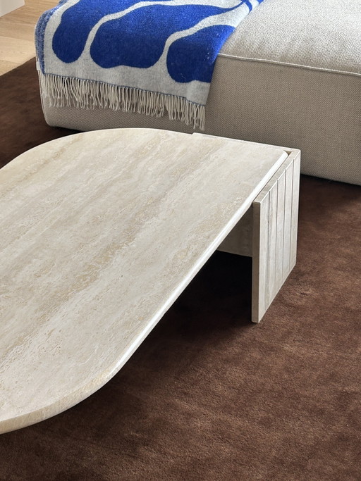 Vintage travertine teardrop coffee table, Italy 1970s