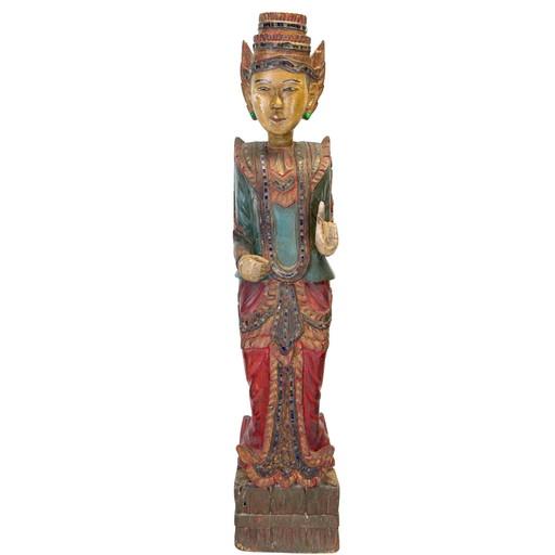Standing Burmese Nat Spirit Deva – Mandalay Style Myanmar ca. 1930–1950