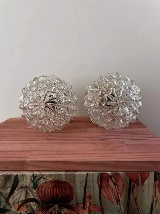 Image 1 of Pair Of Vintage Glass Globes Wall Sconces