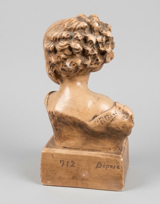 Buste d'un Enfant Rieur, Couleurs Terre Cuite, Sculptures, Céramique, Marron (photo 4 sur 7)