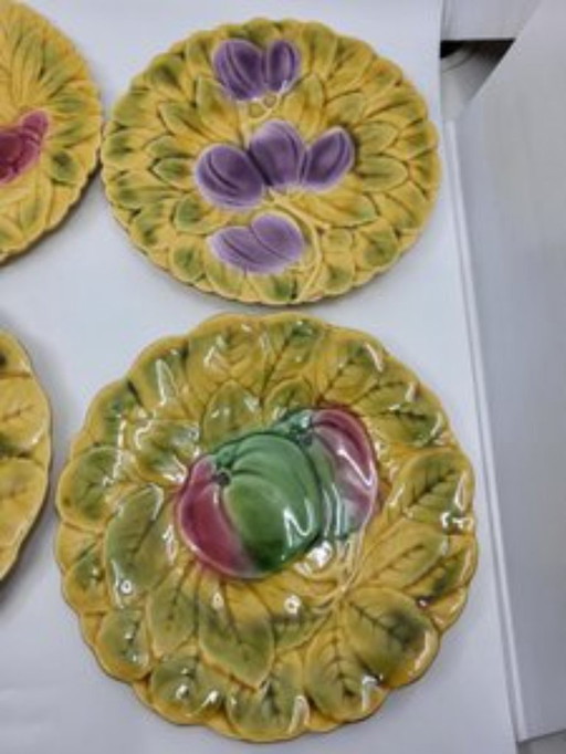 Sarreguemines earthenware plates barbotine fruit design France ts set of 6