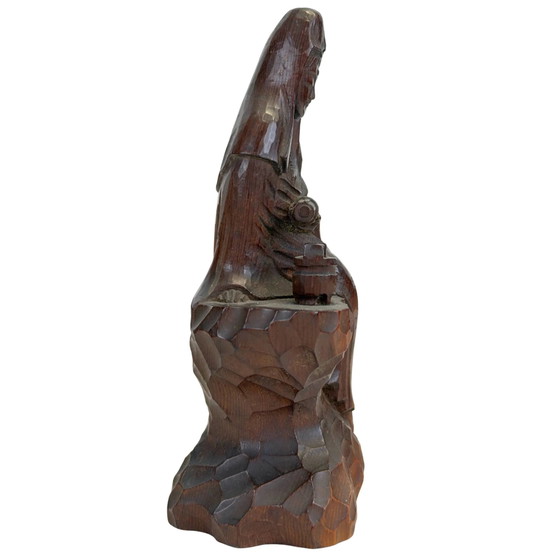 Kannon (Guanyin) Giapponese in Legno Hinoki Monolitico Intagliata a Mano, Stile Enku (14.2 cm) – Sculture (photo 3 of 9)