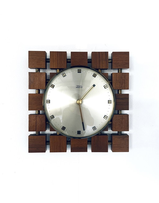 Vintage teak & brass wall clock '70s