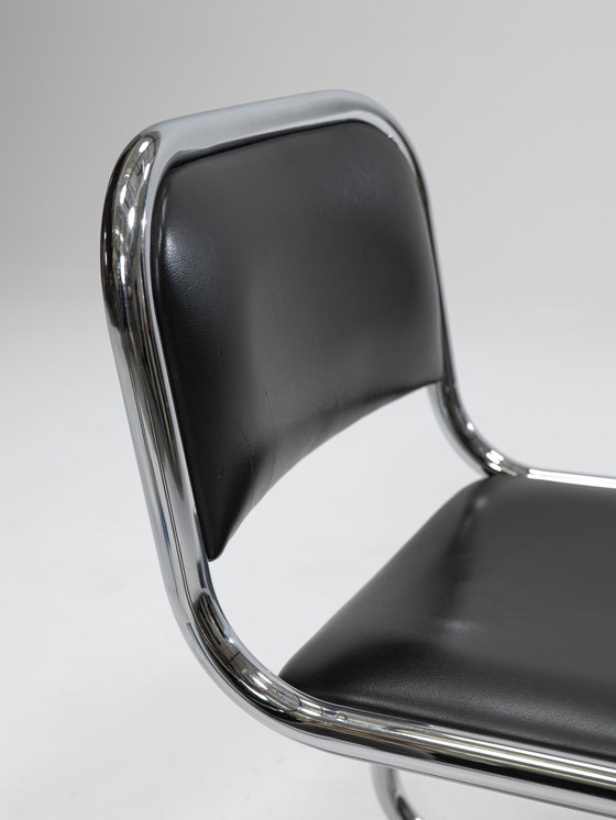 Image 1 of 6x vrijdragende chromen eetkamerstoelen, Italië, jaren 1980