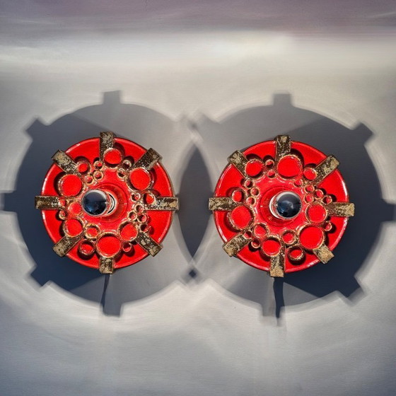 Image 1 of Pareja de apliques de cerámica Hustadt Leuchten , años 70