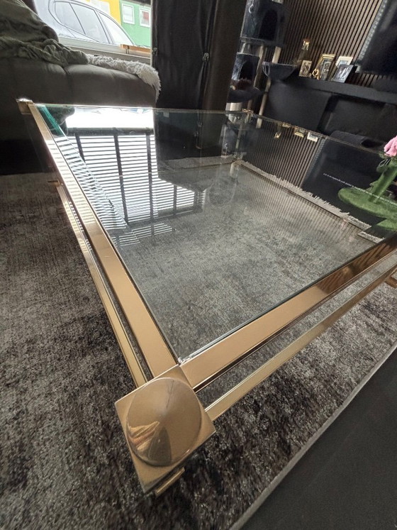 Image 1 of Originele Pierre Vandel Paris Salontafel – Hollywood Regency – Lucite & Messing