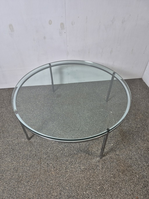 Vintage Design Coffee Table – Chrome & Glass – 1970s – Ø110 Cm – salontafels (photo 2 of 7)