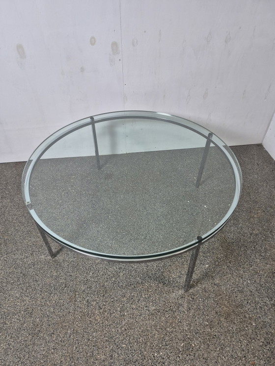 Vintage Design Coffee Table – Chrome & Glass – 1970s – Ø110 Cm (photo 2 of 7)