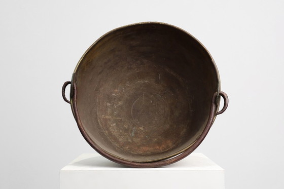 Image 1 of Gran tetera de cobre francesa de granja del siglo XIX con asa de hierro