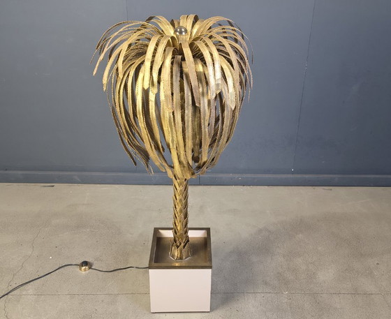 Image 1 of Lámpara de pie con forma de palmera de latón, de Maison Jansen, década de 1970.