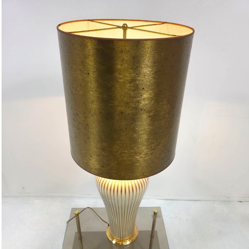 Mangani Italy porcelain table lamp, 1980s gold with white