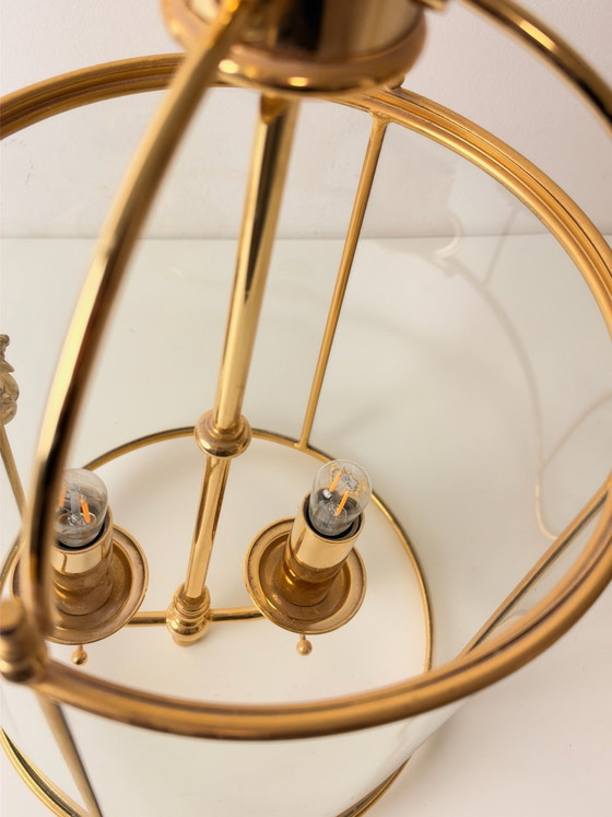Suspension / lanterne de hall de style Empire en laiton et verre 1970 – Lustres (photo 3 of 6)