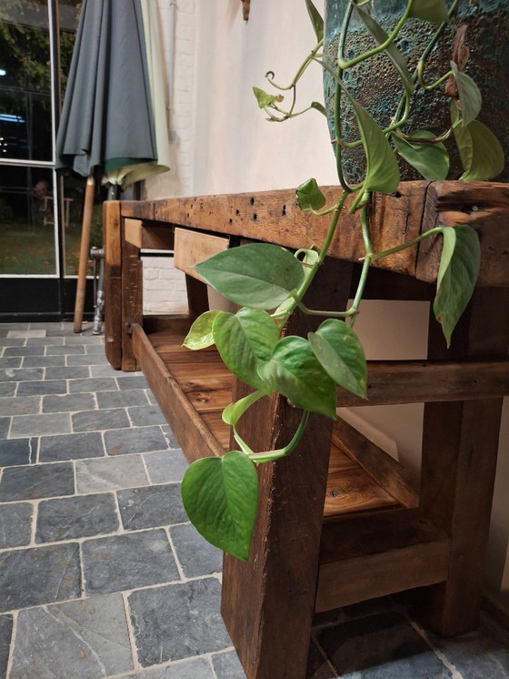 Image 1 of Large oak furniture maker's workbench