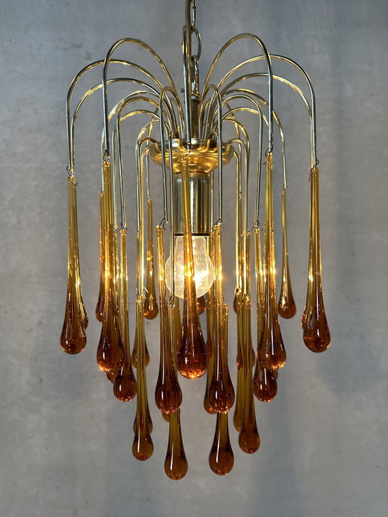 Image 1 of Vintage Amber 'Teardrop' Chandelier