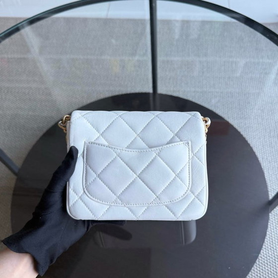 Image 1 of Chanel Classic Flap Mini Square - 17CM Quilted Lambskin White Gold Hardware Microchip