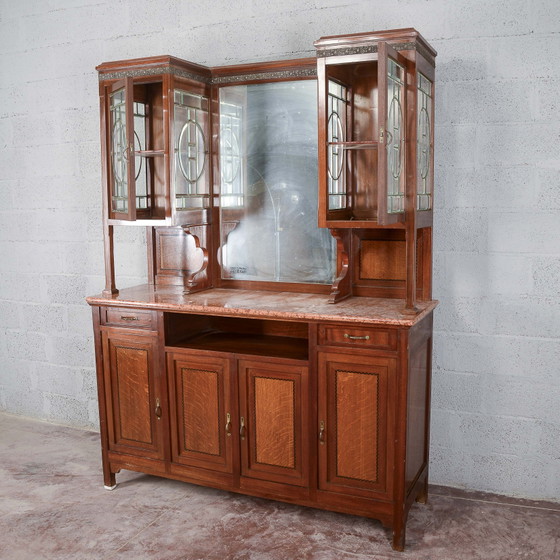 Tweedelige buffetkast met spiegel en 2 laden – Buffetkasten, Marmer, Art Nouveau (photo 4 of 14)