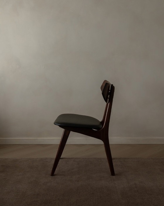 Image 1 of Vintage Dining Chairs by Louis van Teeffelen for AWA (Set of 6) | Reupholstered in Black Skai | Dutch Mid-Century | 1960s