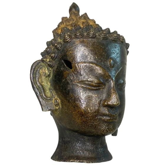 Cabeza de Buda de Bronce - Nepal - Dorado Residual – Esculturas, Bronze, Gold (photo 2 of 21)