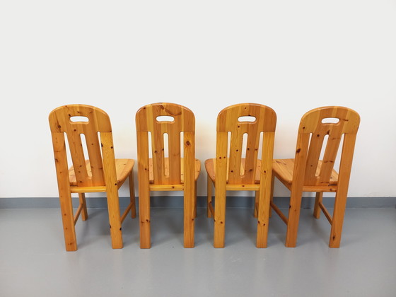Image 1 of Suite of 4 Vintage Pine Chairs from the 70s and 80s