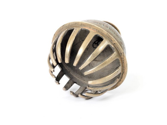 Image 1 of Vintage Solid Etched Brass Indian Elephant Claw Bell, Handcrafted Decorative Floral Table Bell