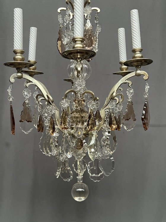 Lampadario antico francese di 170 cm con catena in cristallo in stile Luigi XVI. – Crystal, Glass (photo 10 of 12)