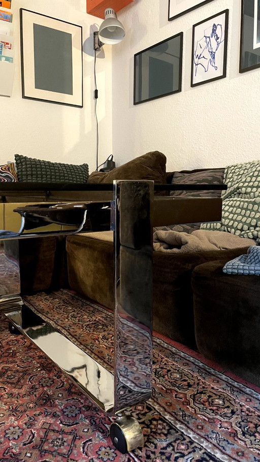 Vintage smoked glass chrome coffee table space age design unique 70s