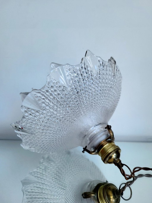 Holophane lamp, Art deco, 1930s, ribbed glass structure, molded glass
