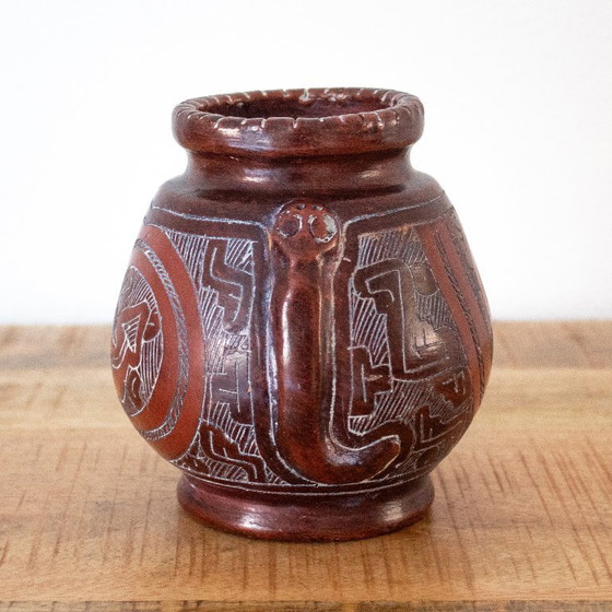 Image 1 of Marajoara terracotta vase, Brazilian Ceramics, Snake motif, Latin America