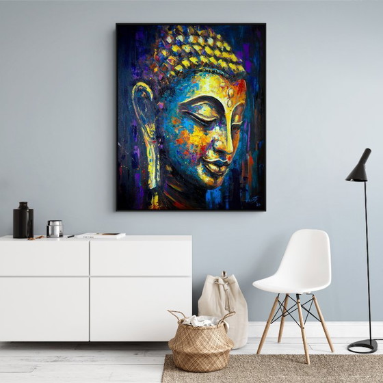 Image 1 of Unique hand-painted Buddha painting "Soul Echo" – Seksak Jaichumchen – 100 × 120 cm