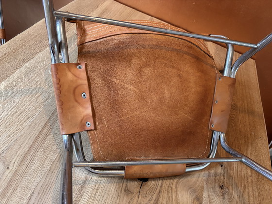 Image 1 of 2 les Arcs stoelen cognackleurig leer met chroom