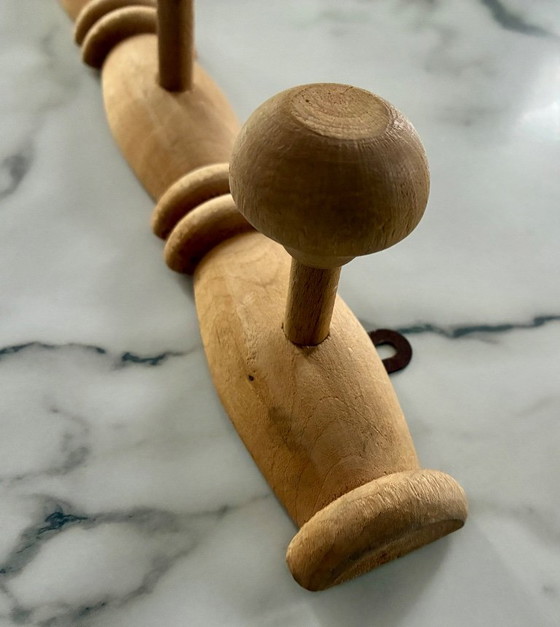 Vintage turned wood wall Coat rack hook, Beige (photo 6 of 7)