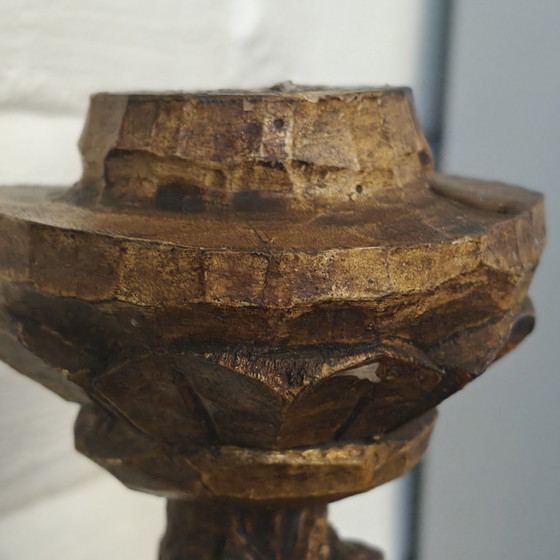 Hand-carved wooden candlestick with saint figures – 24 cm – Sculpture (photo 9 of 13)