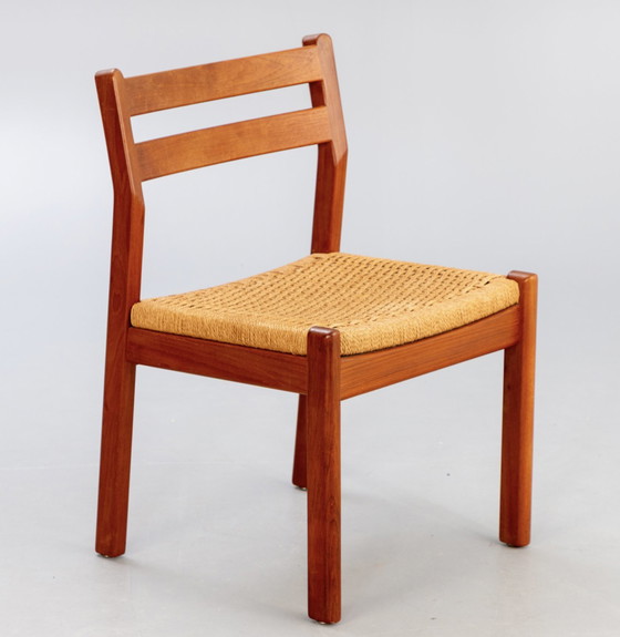 Image 1 of Serie von 6 Stühlen aus Teakholz und Korbgeflecht