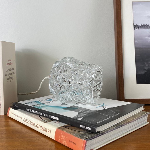 lampada portatile antica a forma di tulipano in vetro trasparente