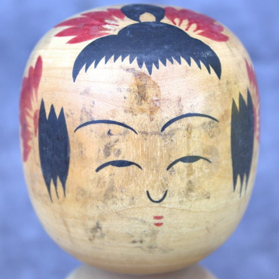 Image 1 of Authentic vintage handmade Japanese kokeshi doll 12.20 inch with floral decor 31 cm home decor signed collectible piece