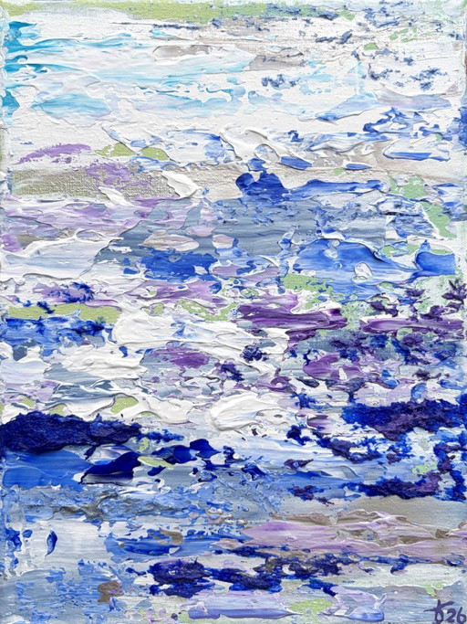 VOLT ultramarine - abstract schilderij blauw wit zilver – klein modern kunstwerk